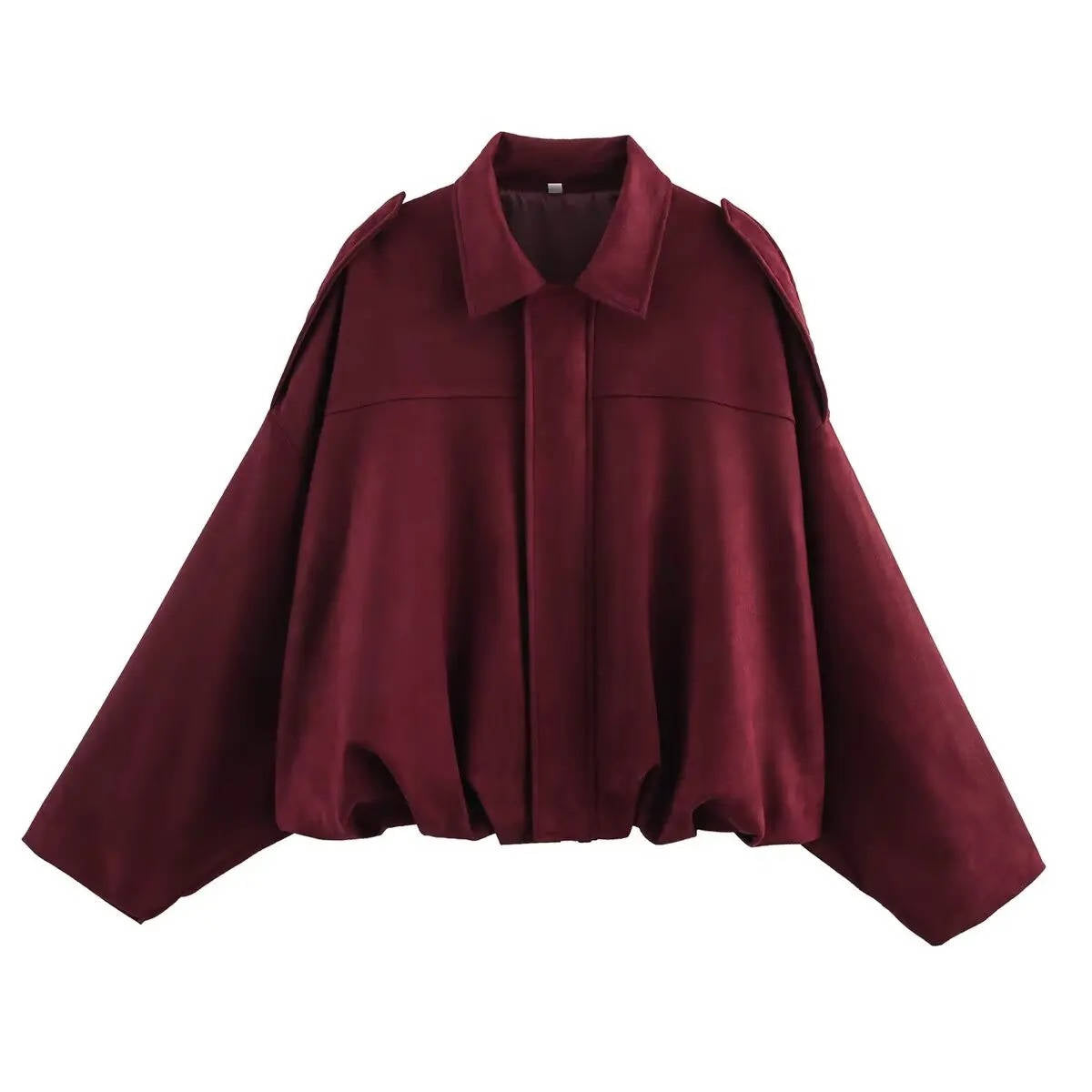 Women's cropped suede bomber jacket with collar, waist-length cut for effortless day-to-night style