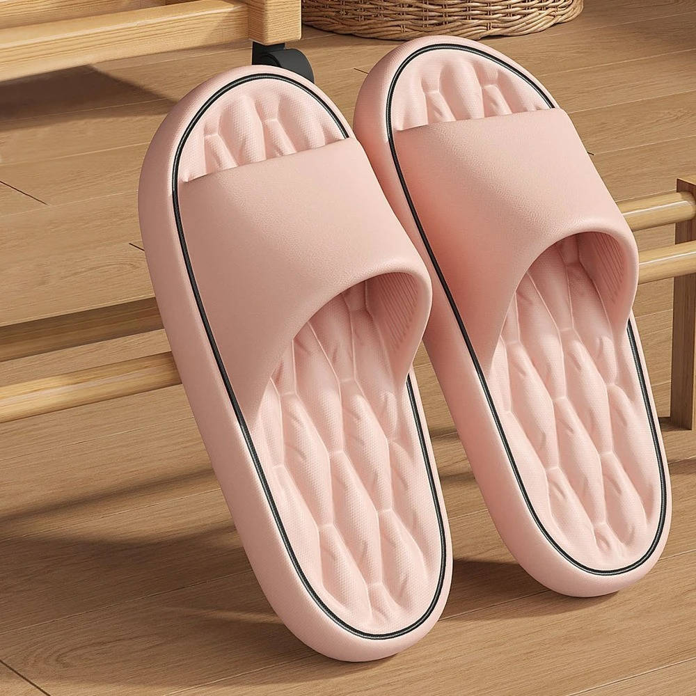 Unisex shower slides with massage footbed, waterproof slip-on design for poolside and home comfort