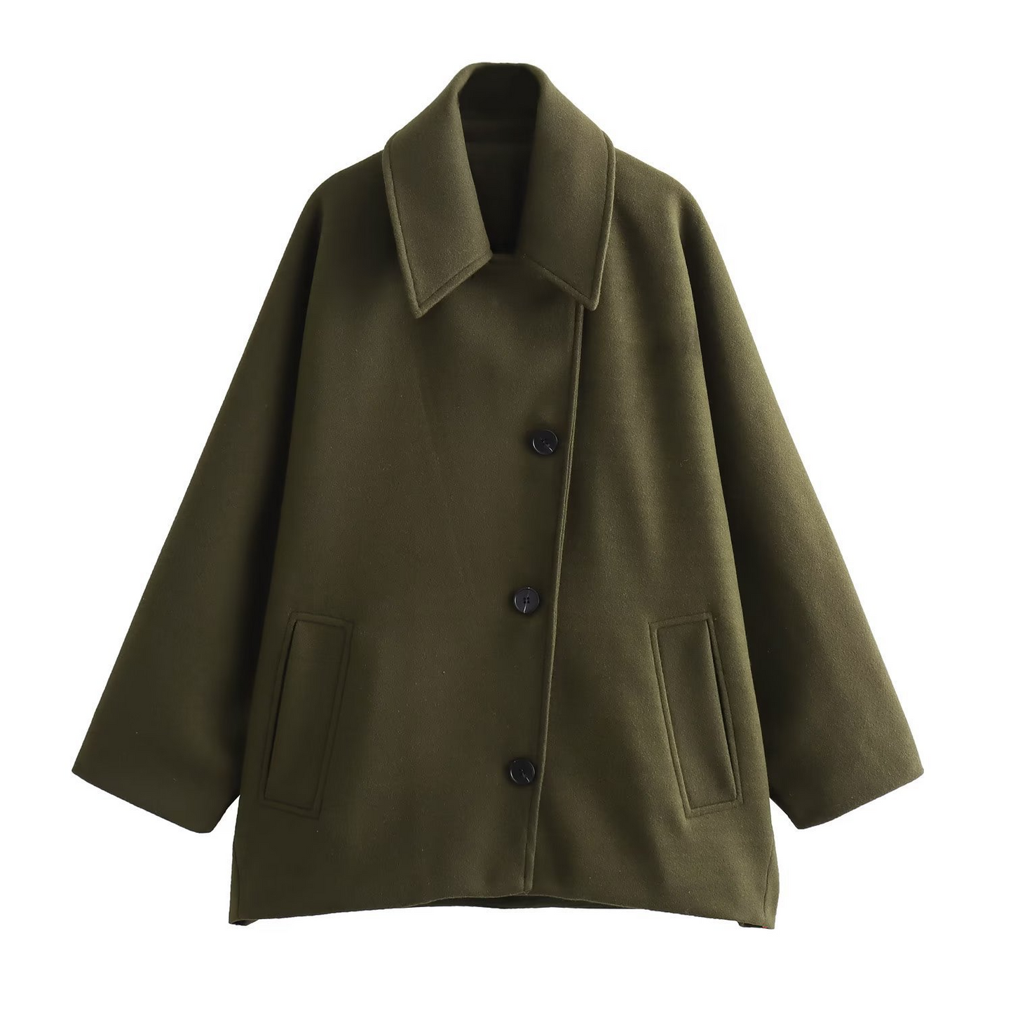 Women oversized wool coat lapel collar batwing sleeves button front warm autumn winter fashion