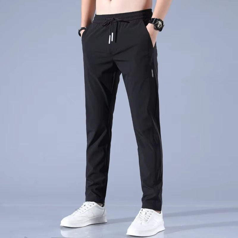Men's ice silk jogger pants lightweight breathable drawstring slim-fit casual summer trousers