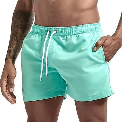 Men's gray quick-dry swim trunks comfort fit drawstring beach shorts with active performance lining