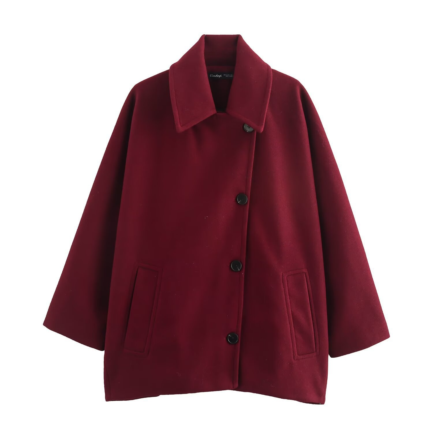 Women's oversized wool blend coat with batwing sleeves, lapel collar, and button front in luxurious style