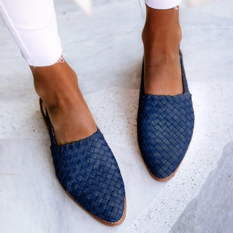 Women's pointed toe woven slingback flats lightweight breathable open-back design for all-day comfort