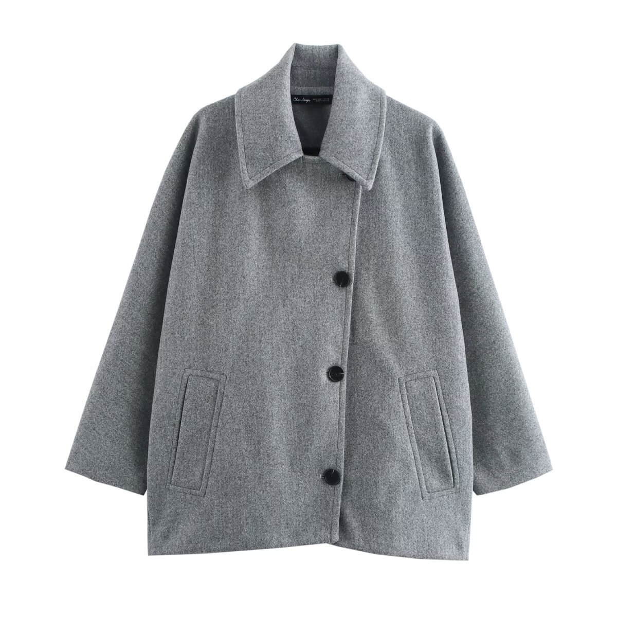 Women oversized wool coat lapel collar batwing sleeves button front autumn winter relaxed silhouette