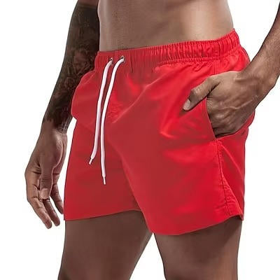 Men's gray quick-dry swim trunks comfort fit drawstring beach shorts lightweight breathable active wear