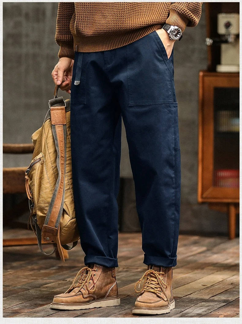 Men's relaxed fit cargo work pants deep pockets stretch cotton-spandex vintage silhouette jobsite