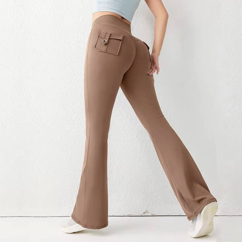 Women's high waist flared leggings with pockets, secure fit for yoga and running