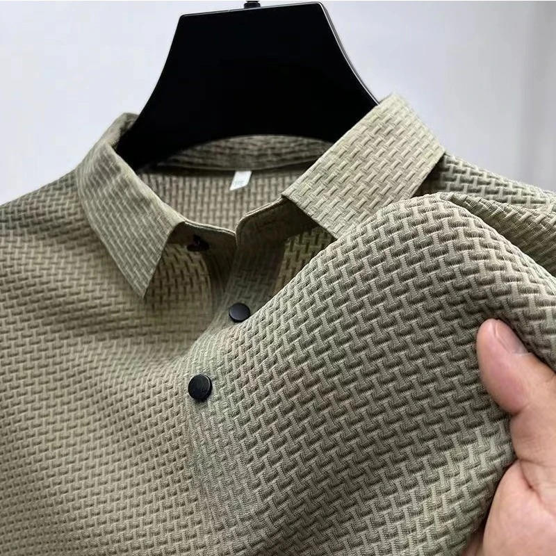 Men's white knitted polo shirt short sleeve breathable stretch fabric modern slim fit