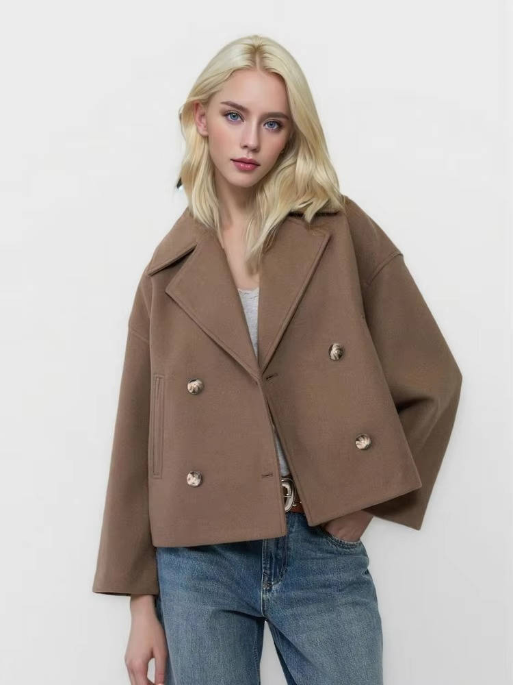 Women's cropped peacoat double-breasted tailored outerwear chic versatile work weekend style