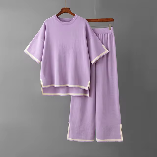 Women's ice silk coord set short sleeve breathable soft elegant matching top and bottom