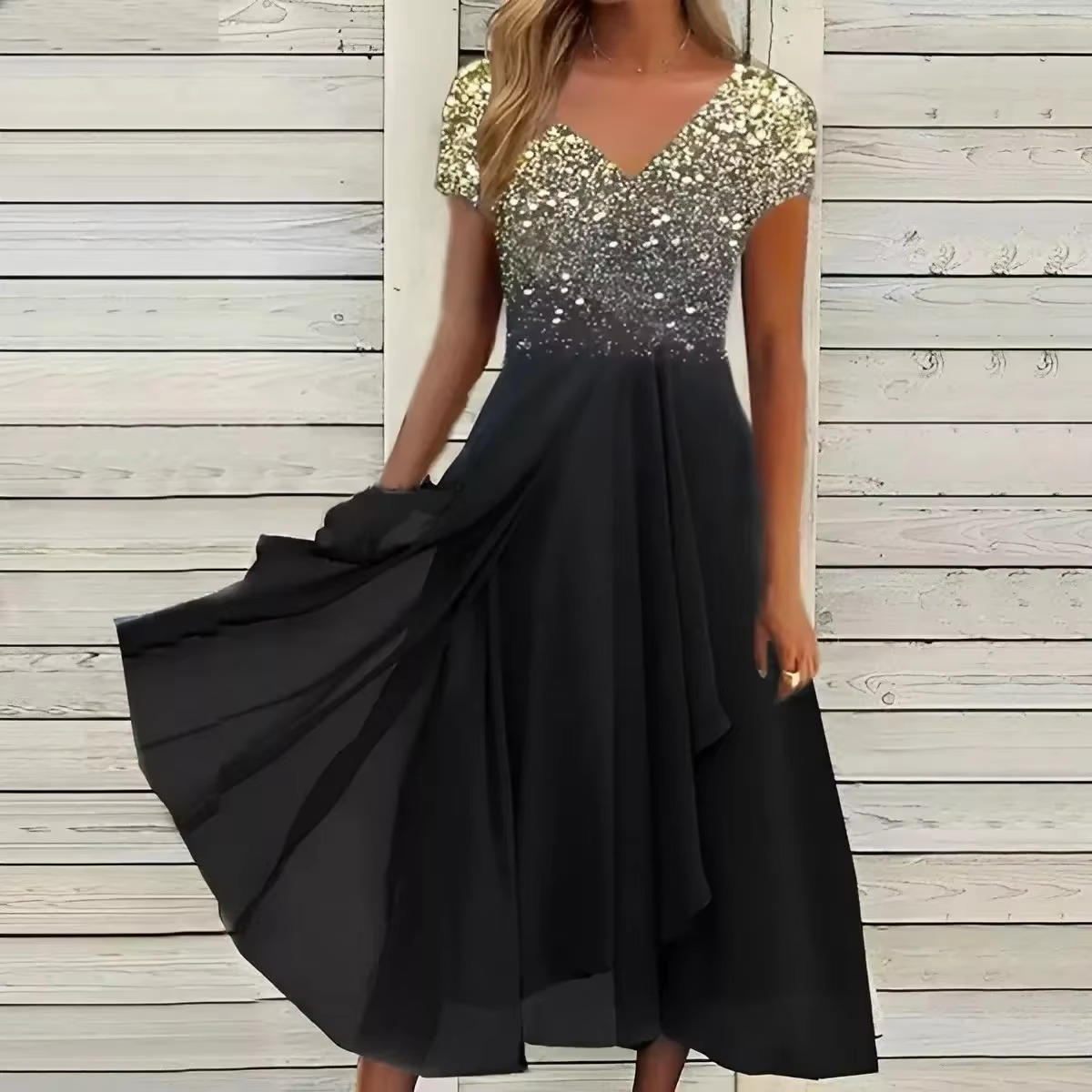 Elegant chiffon cocktail dress for wedding guests, breathable lightweight fabric flattering all-day silhouette
