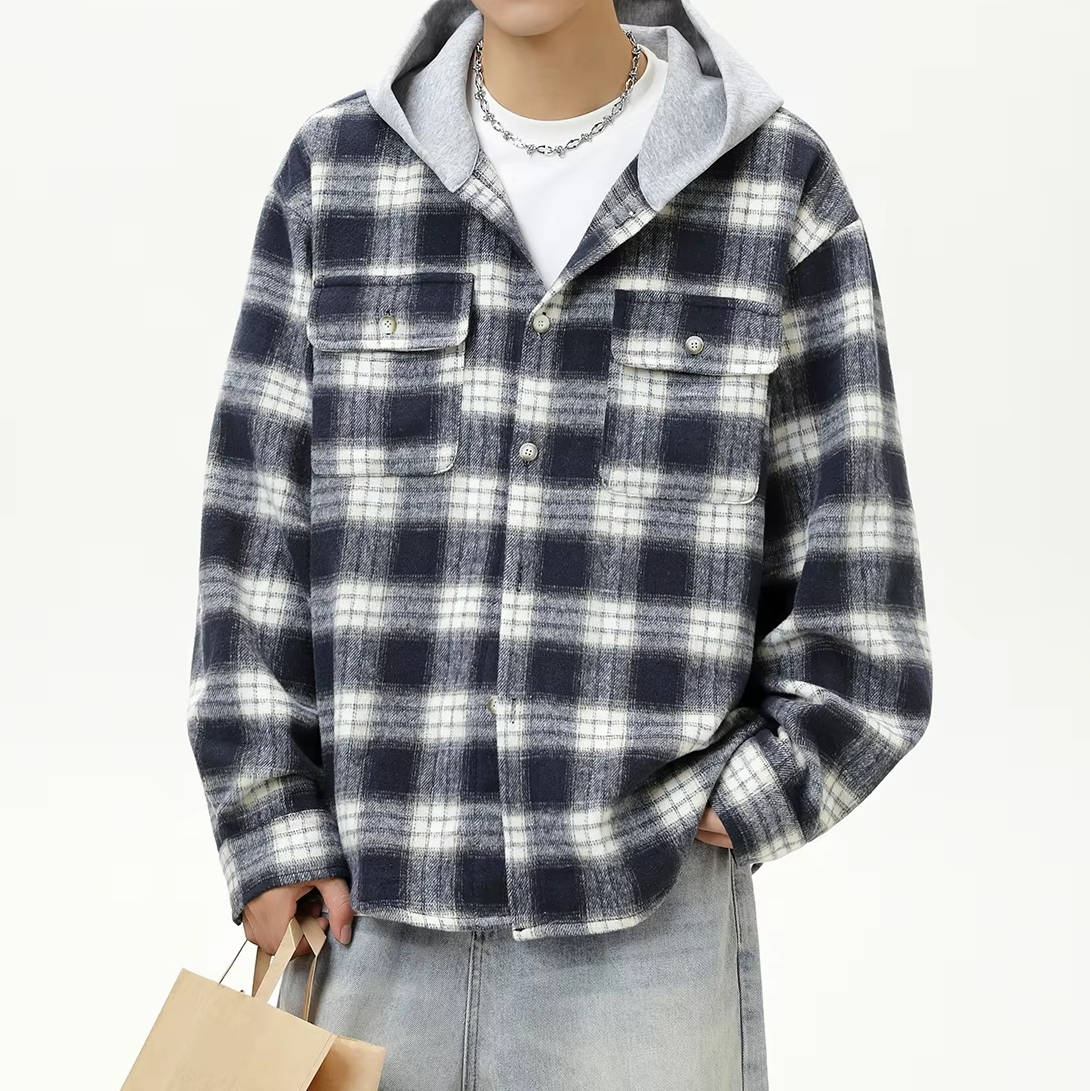 Unisex hooded flannel shirt vintage-inspired cozy brushed cotton blend for everyday workwear