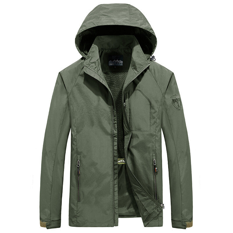 Men's quick-dry hooded jacket lightweight breathable fabric relaxed fit for outdoor adventures