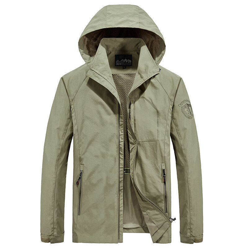 Men's quick-dry hooded jacket breathable lightweight fabric relaxed fit for outdoor adventures