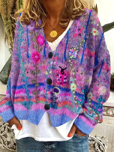 Women's retro knit cardigan cozy autumn layering classic silhouette easy care durable style