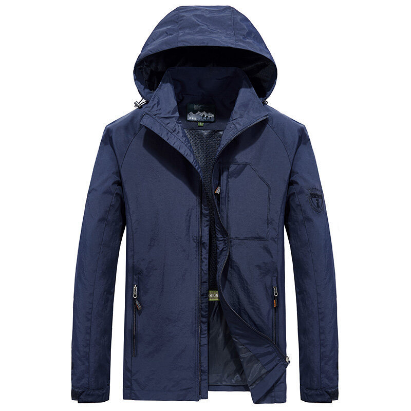 Men's quick-dry hooded jacket breathable lightweight fabric relaxed fit for outdoor adventures