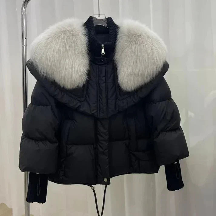 Giovanna women's quilted down jacket with plush fur trim, warm insulated winter coat
