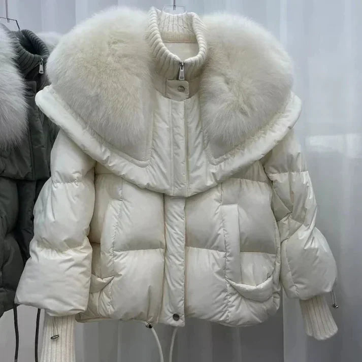 Giovanna women's padded down jacket with plush fur trim, quilted insulation, winter coat