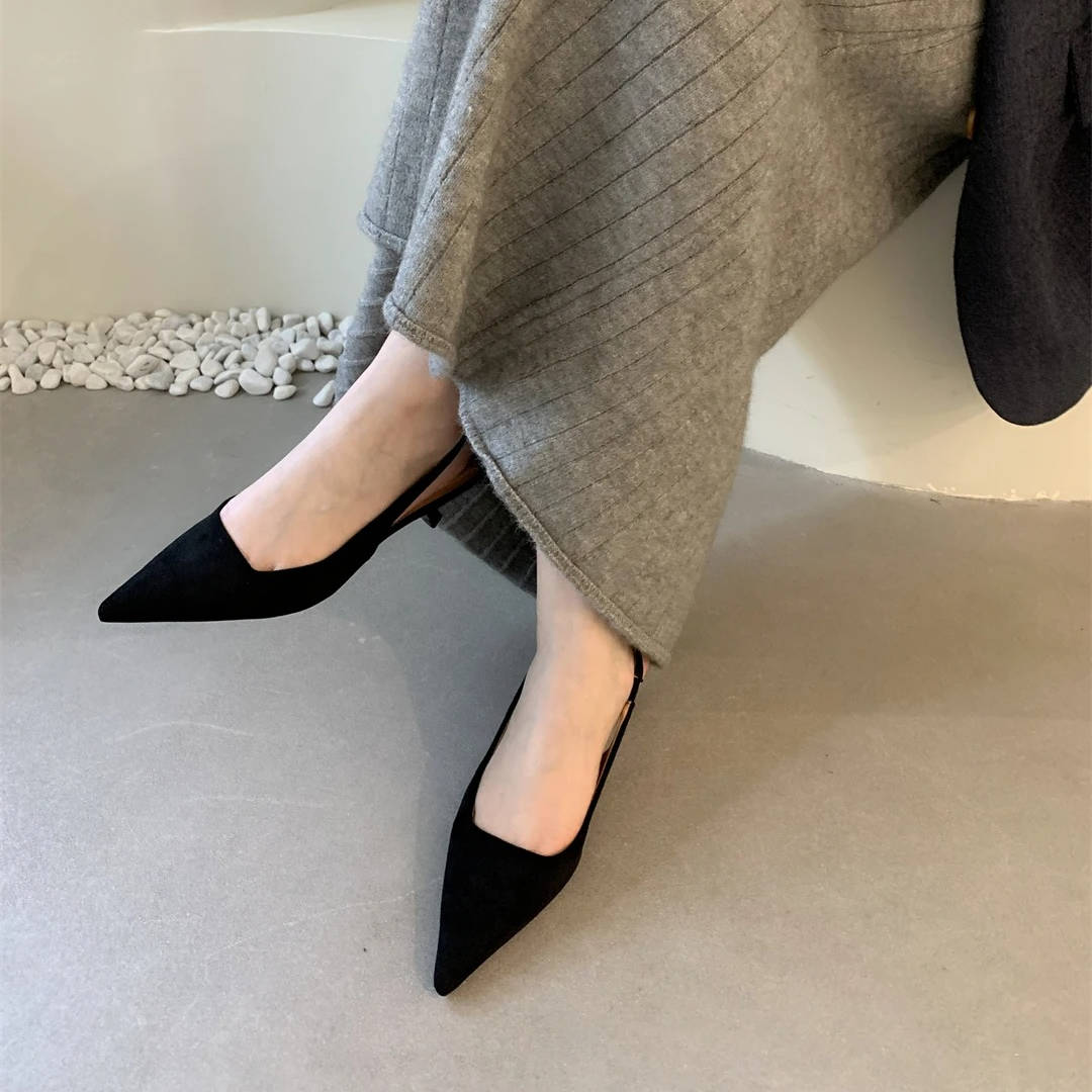 Women's pointed toe slingback kitten heels with adjustable strap, polished professional style