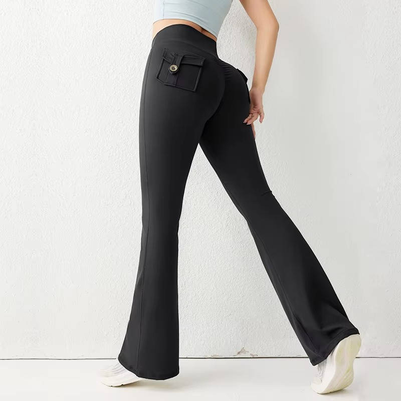 Women's high-waist flared leggings with pockets, secure stay-put fit for yoga and running