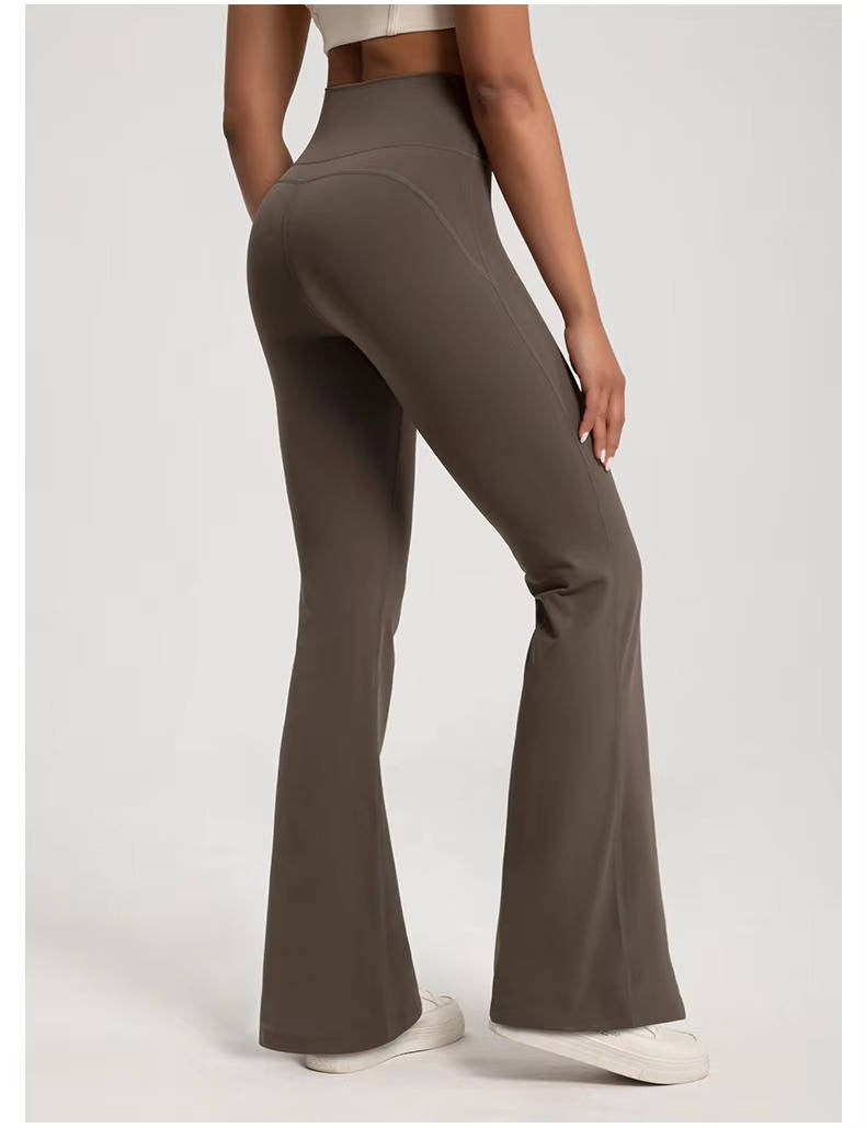 Black high waisted flared leggings with no-slip waistband, four-way stretch, tummy control active wear