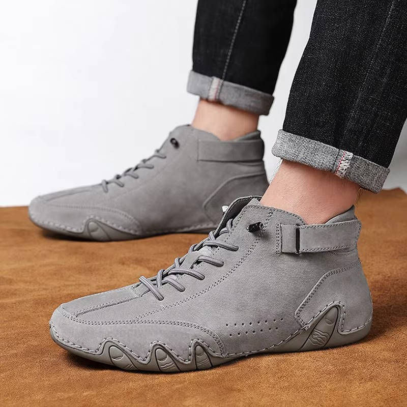 TrendAura black leather motorcycle riding sneakers with elastic lace closure and grade protection