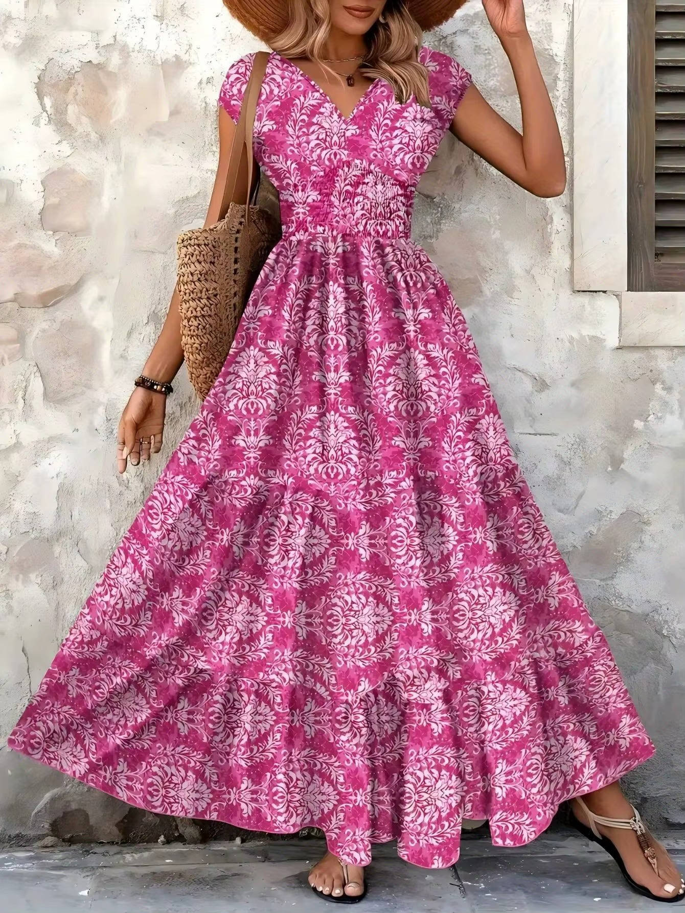 Sienna | Women's Smocked Boho Print Tiered Maxi Dress