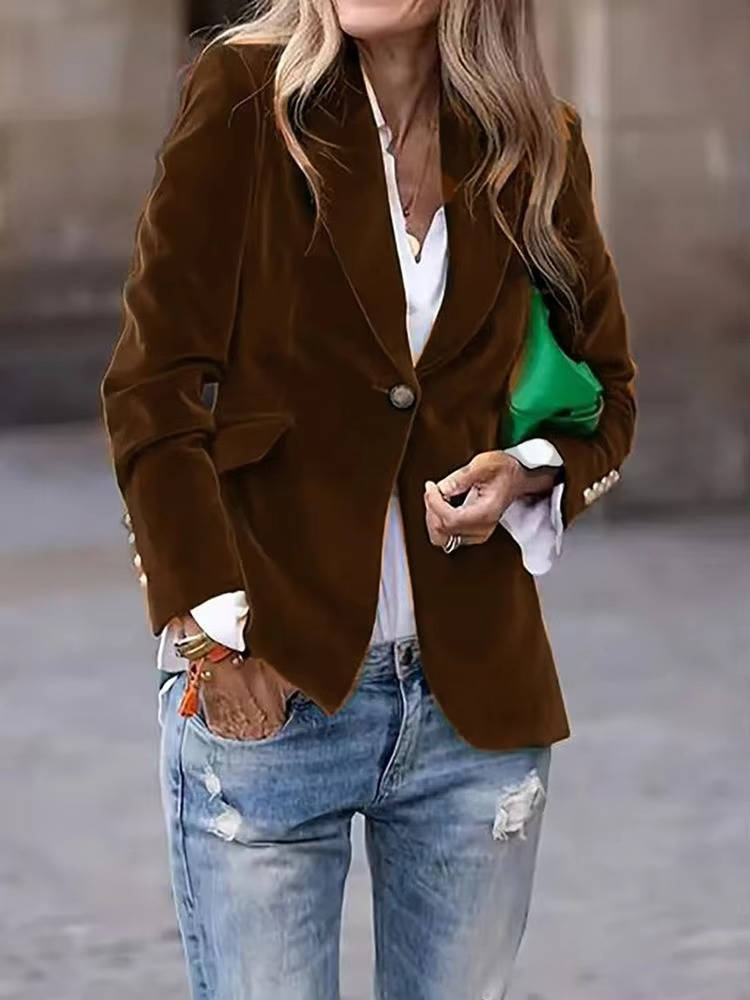 Women's deep velvet blazer tailored slim cut with luxurious drape for work or evening wear
