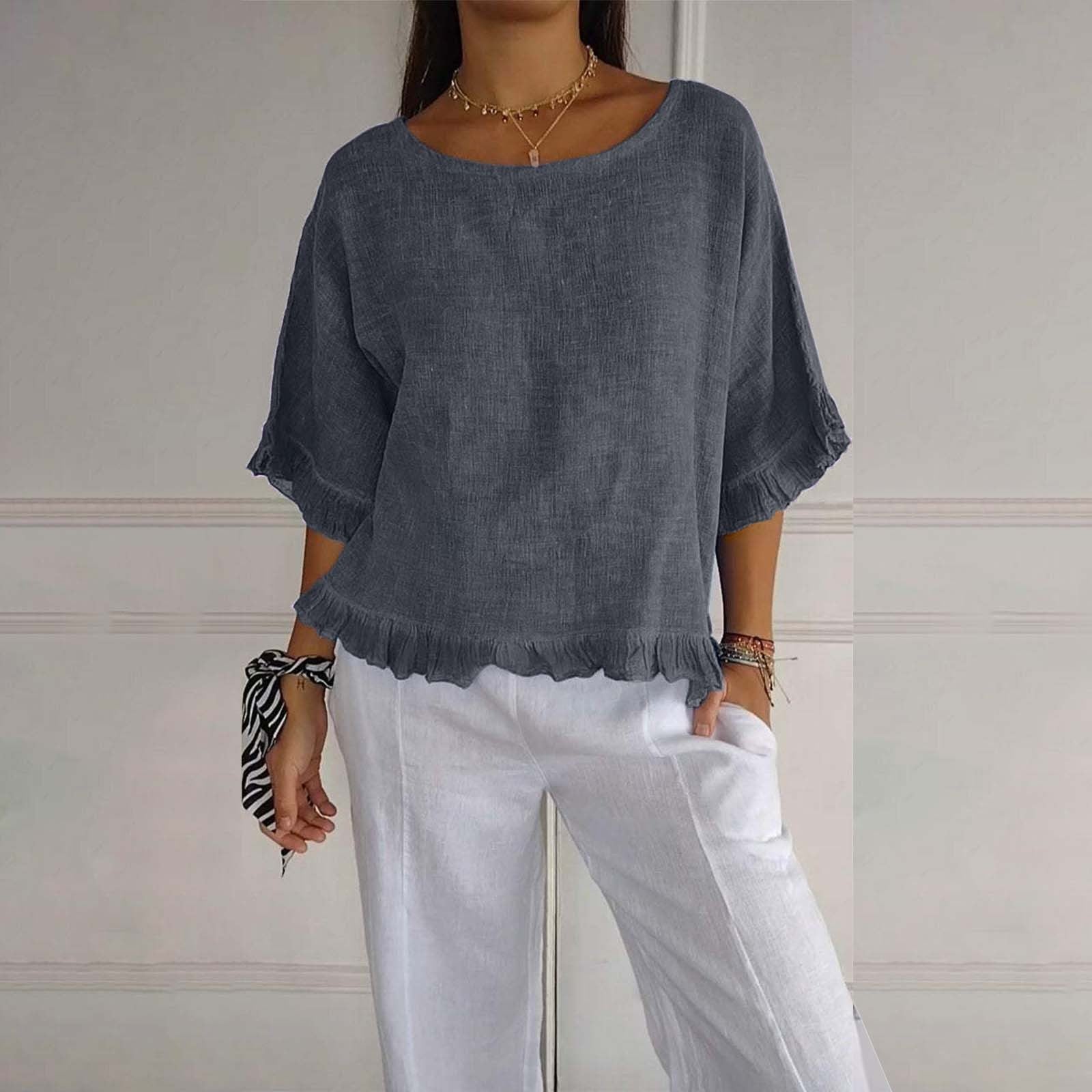 Women's loose fit ruffle blouse, airy silhouette with delicate frills at cuffs and hem for easy layering