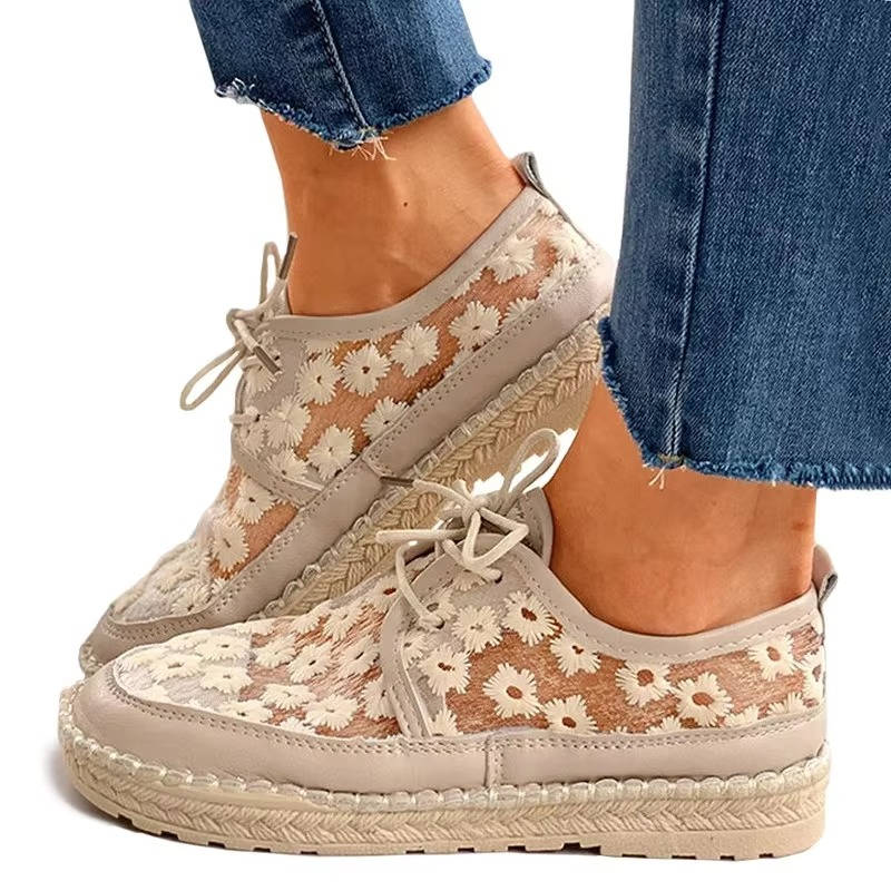 TrendAura women floral lace espadrille sneakers breathable mesh upper lightweight all-day comfort