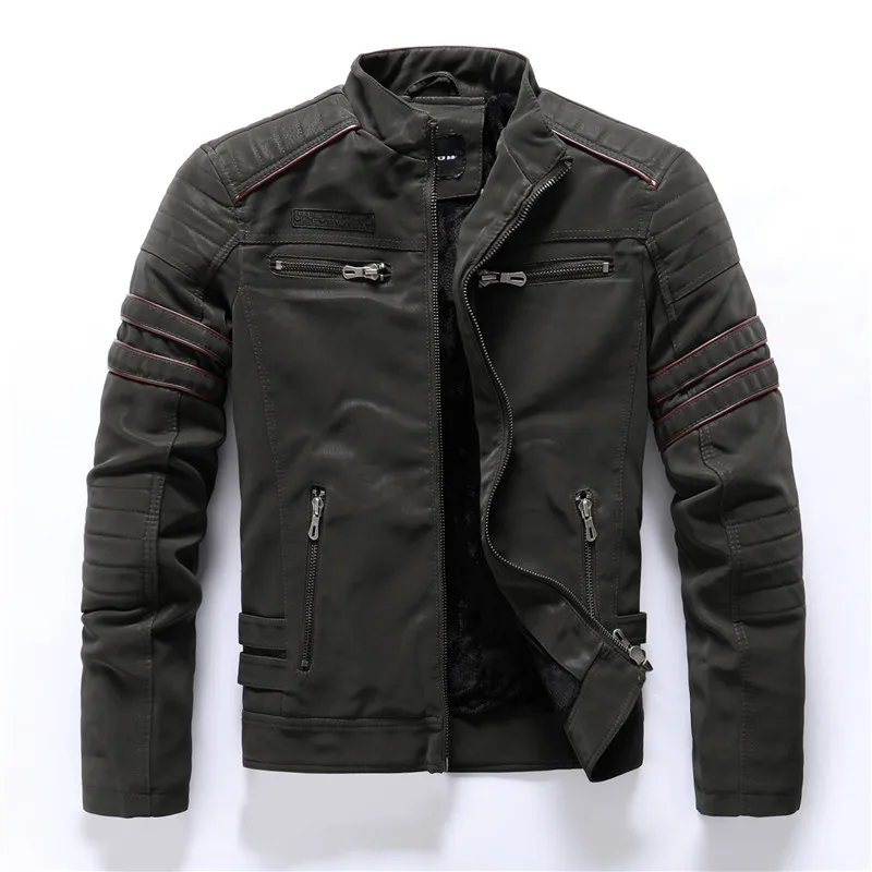 Men's Motorcycle Jacket – Slim Fit – Fleece Lining – Quilt Details – Zipper Pockets