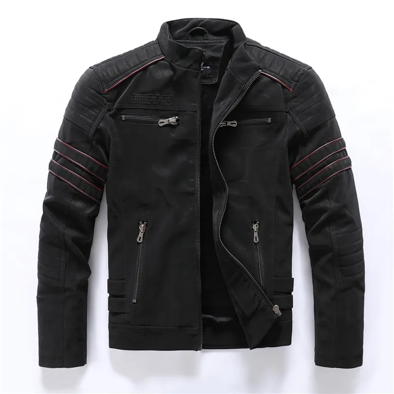 Men's slim fit motorcycle jacket with fleece lining, quilted details, and zipper pockets for urban riders