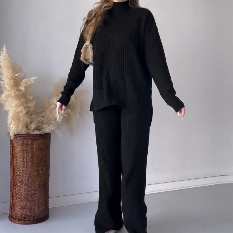 Women's ribbed knit two-piece sweater and pants set cozy relaxed fit matching coordinates