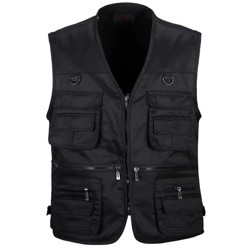 Men's lightweight hiking vest multi-pocket utility design in neutral tones for outdoor adventure travel