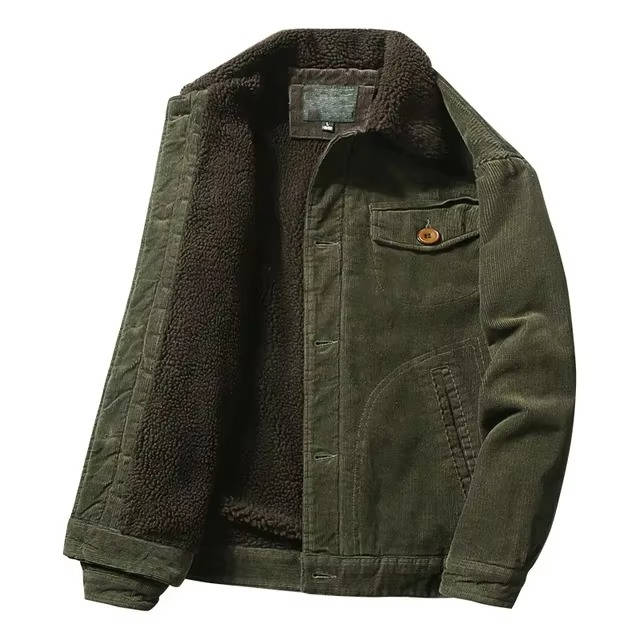 Men's sherpa lined jacket cozy cotton padded insulation casual outdoor everyday warm wear