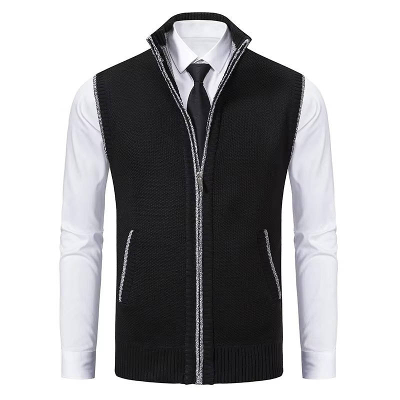 Men's wool tweed vest zip-front sleeveless regular fit warm layering formal casual wear