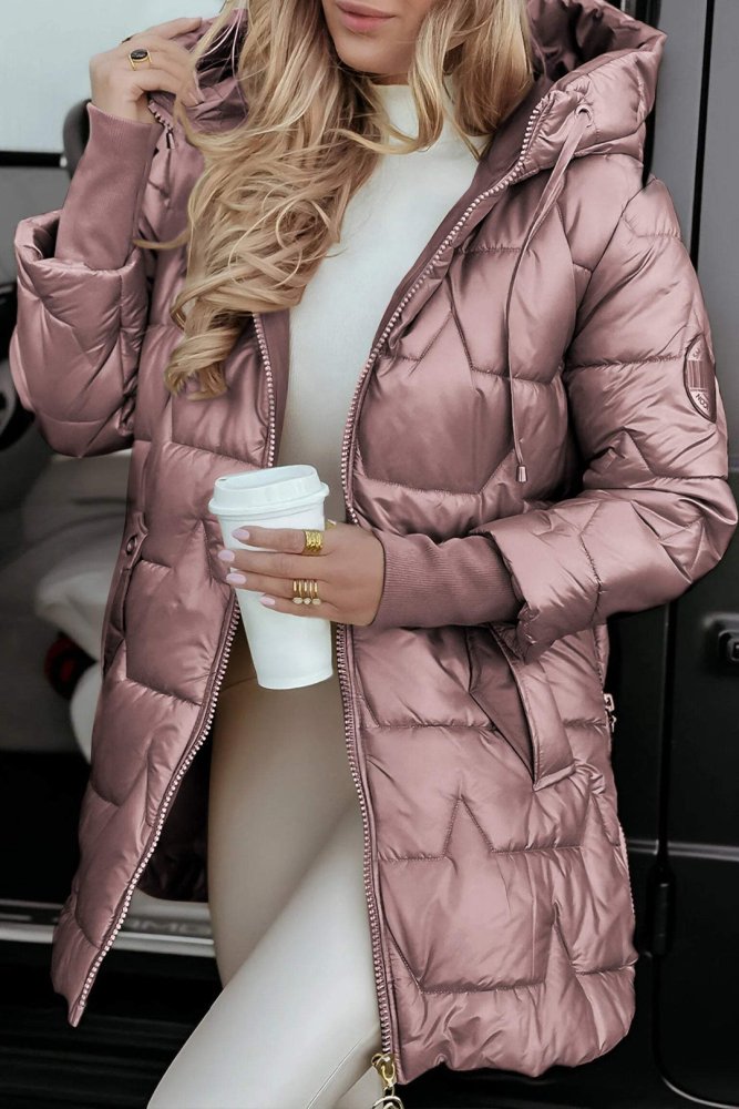 Women's long quilted puffer coat sleek hooded longline silhouette for cold weather everyday wear