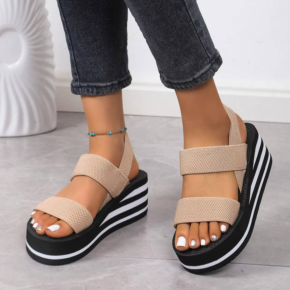 Women's double strap platform wedge sandals open toe minimalist summer style EVA sole