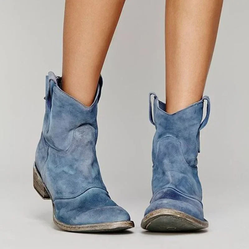 Women's brown ankle cowboy boots in Western style with premium PU leather upper and cushioned sole