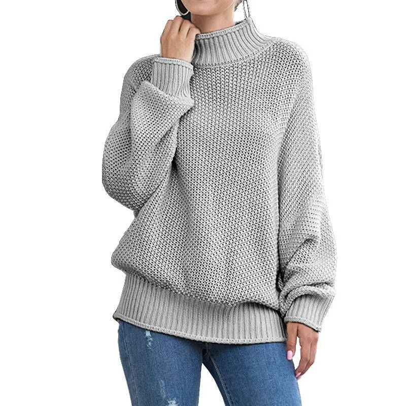 Women's relaxed knitted turtleneck sweater in soft acrylic blend for cozy everyday wear
