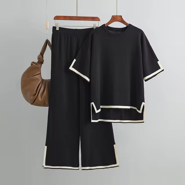 Women's ice silk coord set short sleeve breathable soft fabric subtle shine elegant tailored silhouette