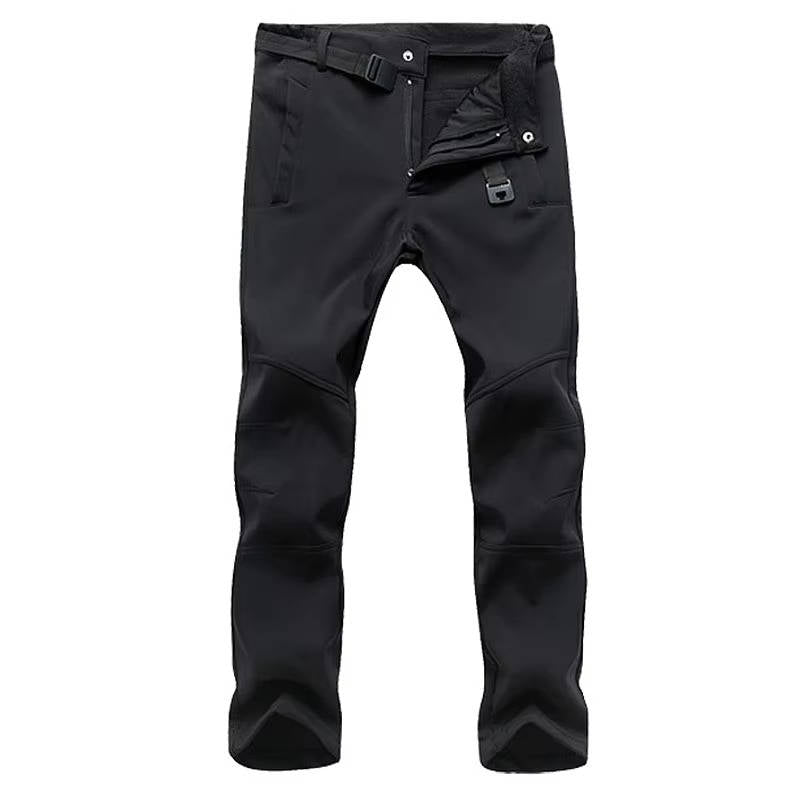 Men's lightweight waterproof hiking pants, black, slim athletic cut with stretch fabric for winter trails
