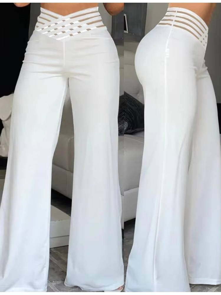 Women's high waisted flared pants with elastic waistband, wide-leg silhouette for desk-to-dinner versatility