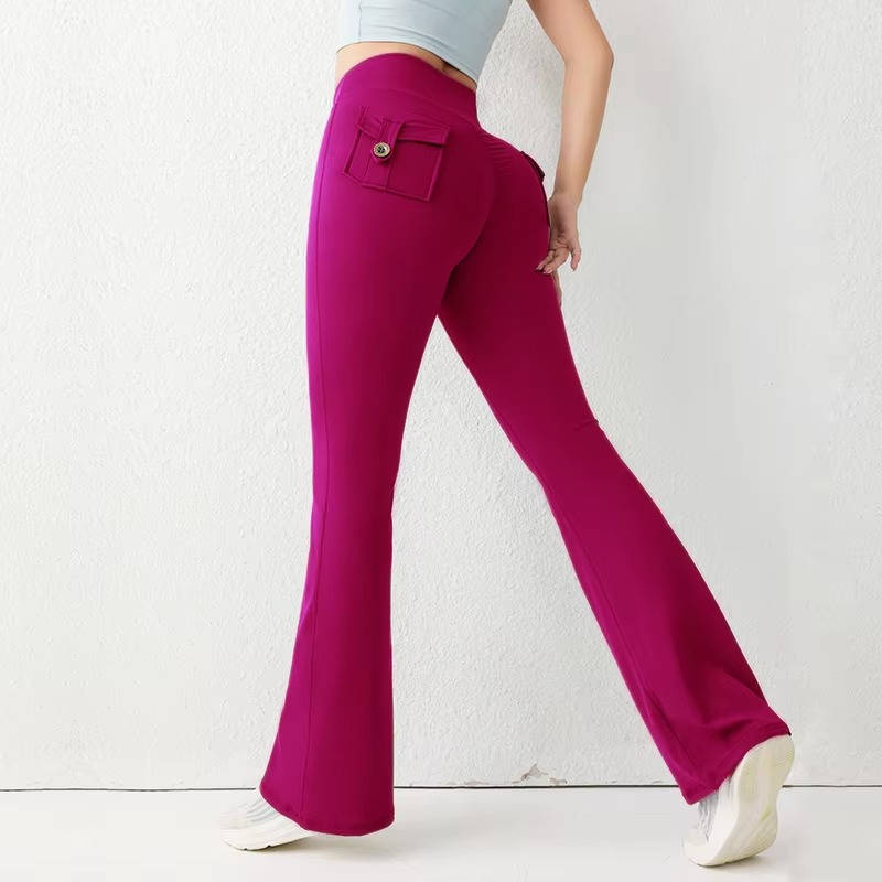 Women's high waist flared leggings with pockets, secure stay-put fit for yoga and running