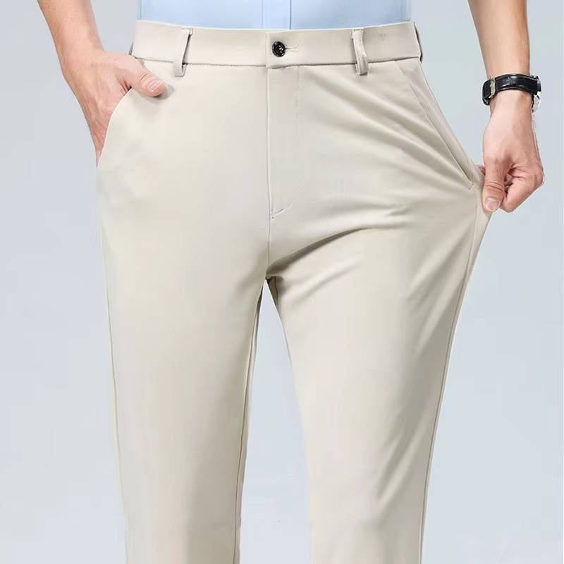 Men's slim fit dress pants light gray stretch fabric modern professional slim silhouette