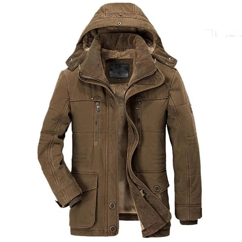 Men's rugged hooded winter parka, insulated fleece-lined water-resistant cold weather coat