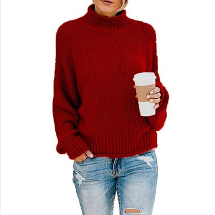 Women's relaxed knitted turtleneck sweater in cozy acrylic blend with modern silhouette for everyday wear