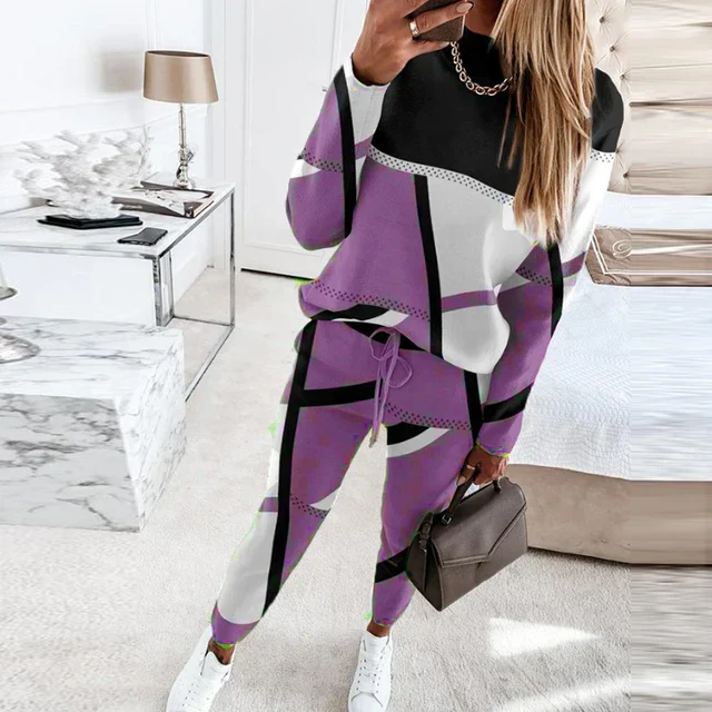Women's cotton knit two-piece lounge set relaxed fit with drawstring waist cozy casual style