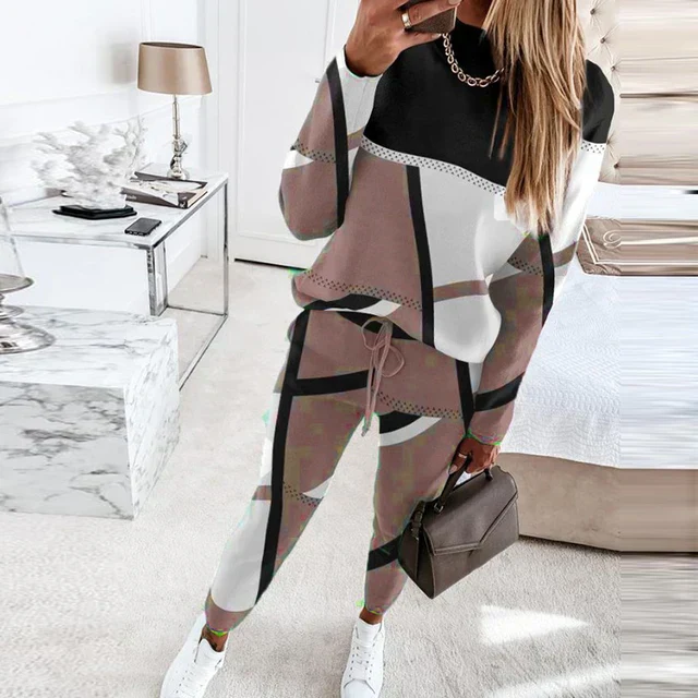 Women's cotton knit two-piece lounge set relaxed fit with drawstring waist in cozy casual style