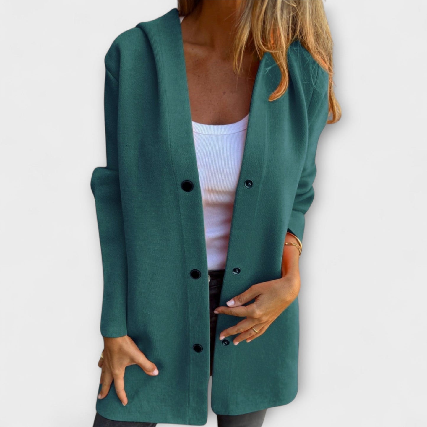 Women's camel long coat tailored silhouette button-front closure everyday elegant outerwear